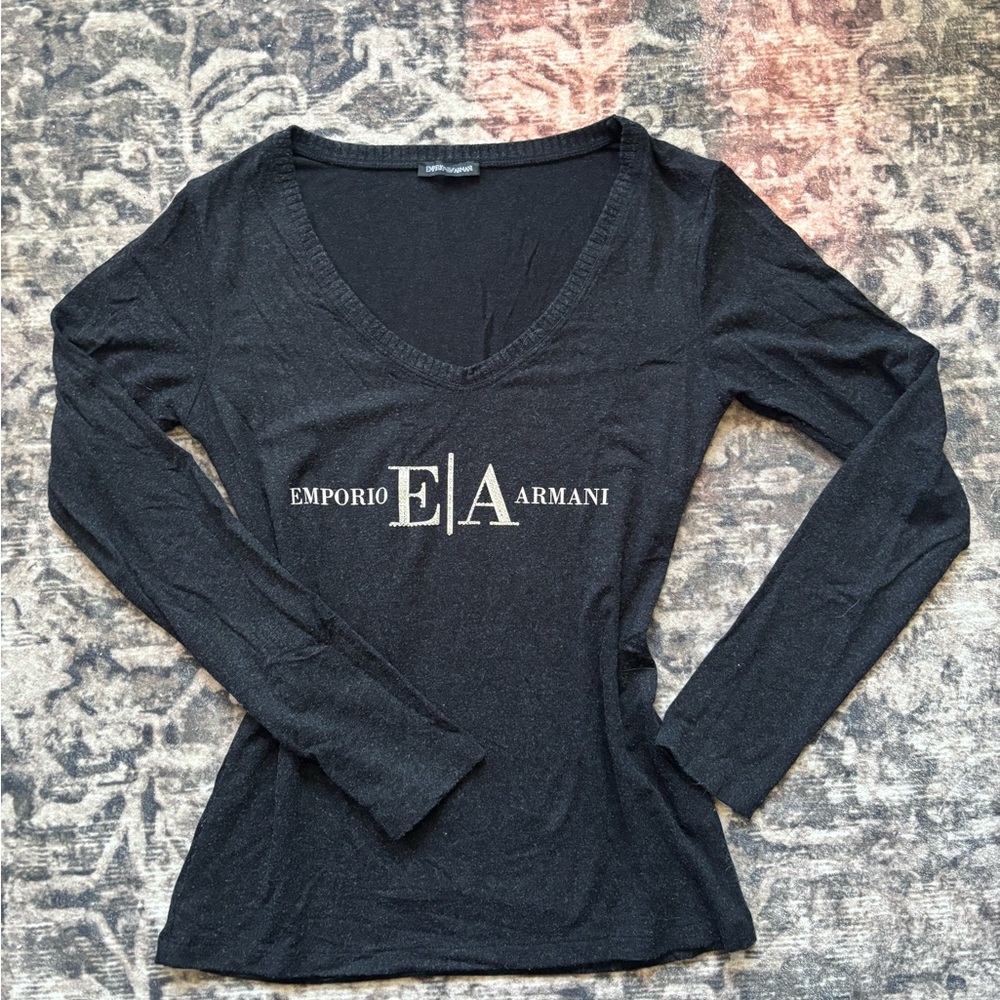 Emporio Armani Black Fitted Long Sleeve Tee